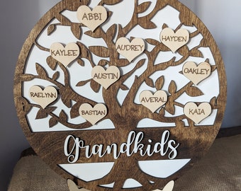 Arbre généalogique de petits-enfants, cadeau fête des mères personnalisé, grand-mère grand-mère personnalisée, cadeau de Noël personnalisé, cadeau en bois personnalisé
