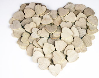 50-100 Wood Hearts, 1 1/2" x 1/8" Unfinished Wood Hearts, Wood Supplies, Craft Supplies, Wedding Decorations - CSO