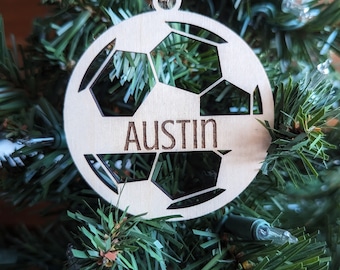 Personalized Christmas Ornament - Christmas Tree Decor - Personalized Christmas Gift - Wood Christmas Decor - Personalized Wood Gift Soccer