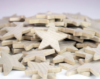 25-100 bois étoiles, 1 1/2 "x 3/16", étoiles bois inachevés, inachevée en bois étoiles pour projets de bricolage - CSO