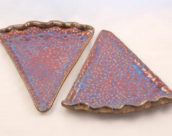 2 pc Stoneware Clay Individual Pie or Pizza Slice Serving Plates