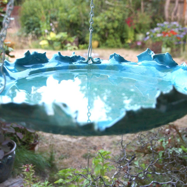 Large Abstract Turquoise Hanging Birdbath