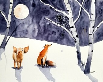 Coloring Page for Watercolor beginners - Digital Instant Download - The Pig and the Fox (1)