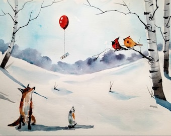 Coloring Page for Watercolor beginners - Digital Instant Download PDF - The Fox and the Birds (16)