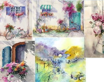 Combo of 5 - Coloring Page for Watercolor Beginner - Instant Digital download