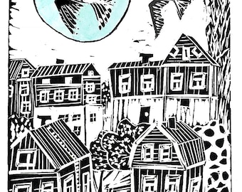 TEA TOWEL /Blue bird over Pispala