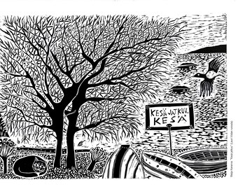 TEA TOWEL / Elm tree in summer