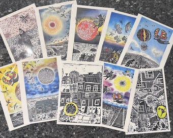 Ten cards from my linocuts