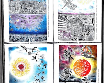 FOUR TEA TOWELS