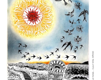 TEA TOWEL /sun and birds