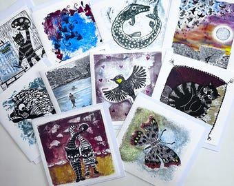 Ten cards from my linocuts