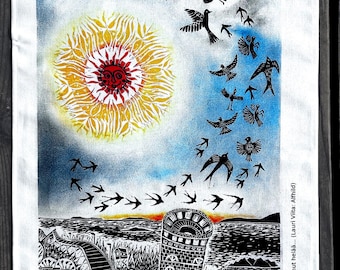 TEA TOWEL /sun and birds