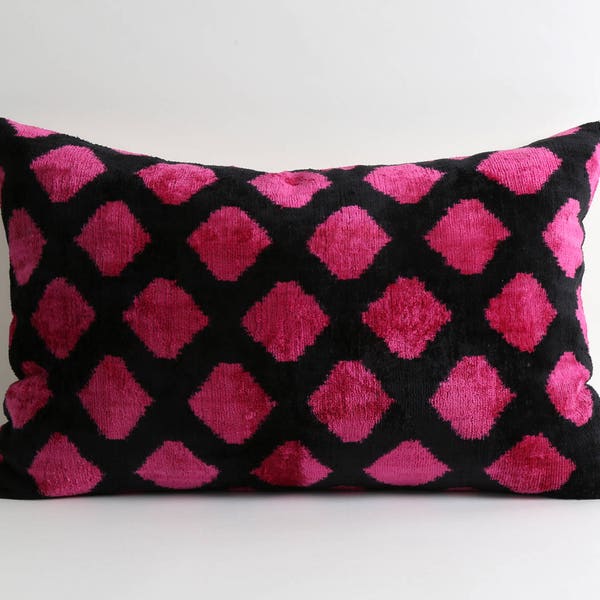 Velvet ikat cushion pink diamond, velvet ikat pillow
