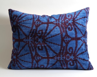 Velvet ikat pillow Evandra, ikat cushion