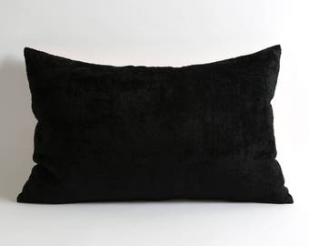 Black ikat velvet pillow, 14x22 sofa cushion