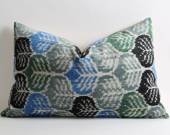 Velvet ikat cushion leaves