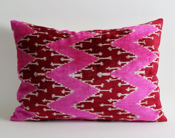 Pink Ikat Pillow Cover Organic Shine Silk Velvet Ikat Neon Pink Pillow