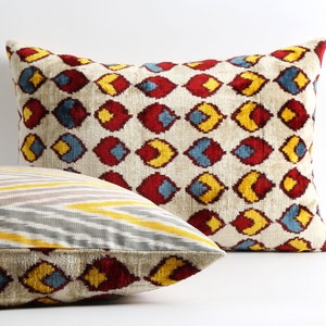 Velvet ikat pillow Edessa, ikat velvet cushion