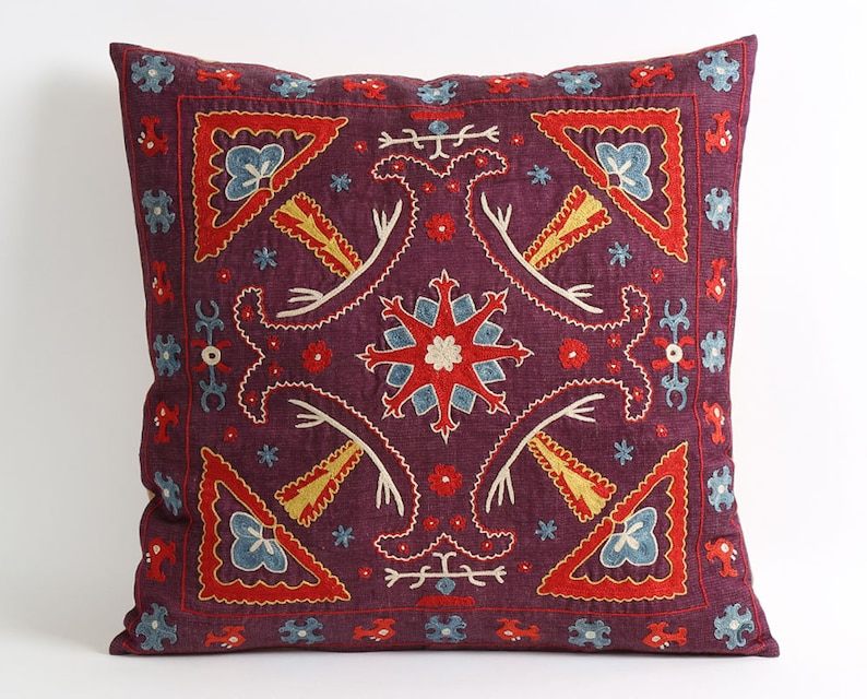suzani modern needlework gifts for her apartment decor cushion cover boho bedroom decor silk throw pillow handmade hippie room decor