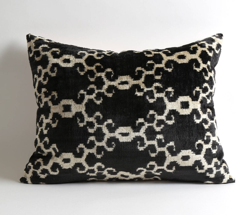 Velvet Ikat Pillow Black Velvet Uzbek Ikat Throw Pillows Etsy