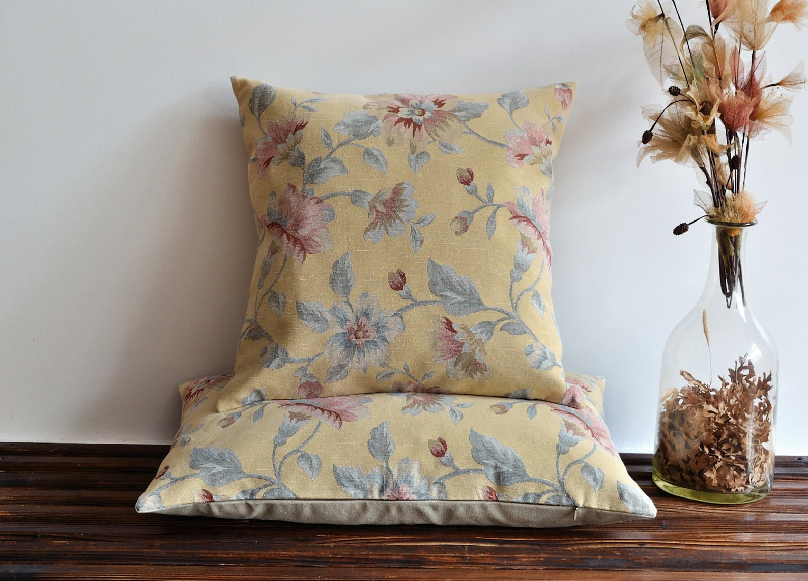 24x24 Pillow Cover Pale Yellow Floral Pillow Cover Etsy