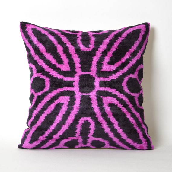 Pink Velvet Ikat Pillow Cover Pink Black Velvet Ikat Pillow Etsy