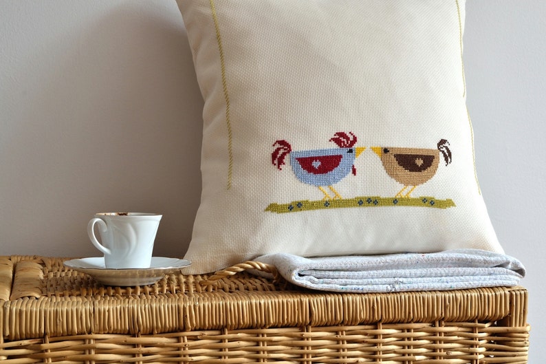 Hand Embroidered Bird Pillow Cover Cushion Image 0