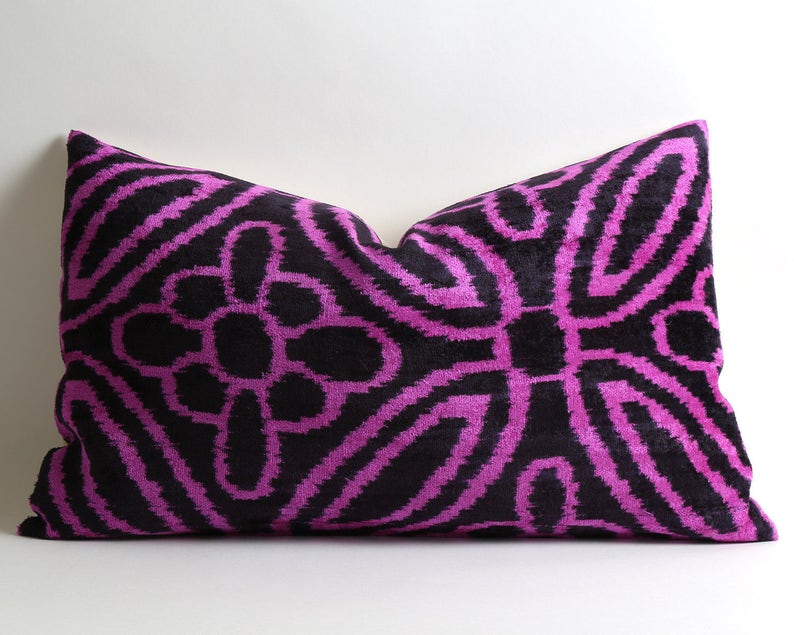 Pink Velvet Ikat Pillow Cover Pink Black Velvet Ikat Pillow Etsy