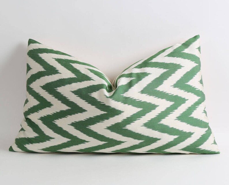 Silk ikat cushion in green image 1