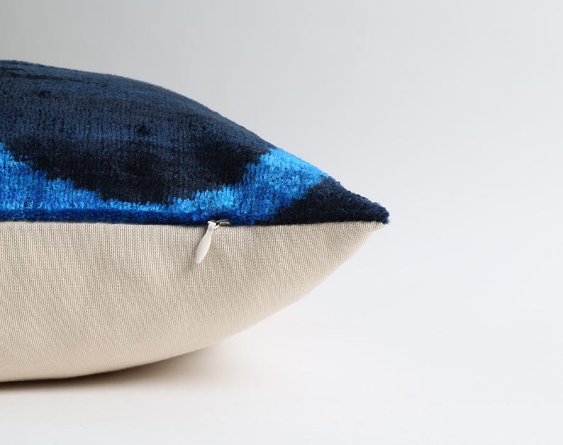 Velvet Ikat Pillow Cover 16x20 Navy Blue Sofa Cushion Etsy