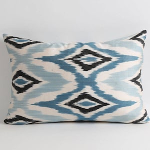 Silk ikat cushion blue