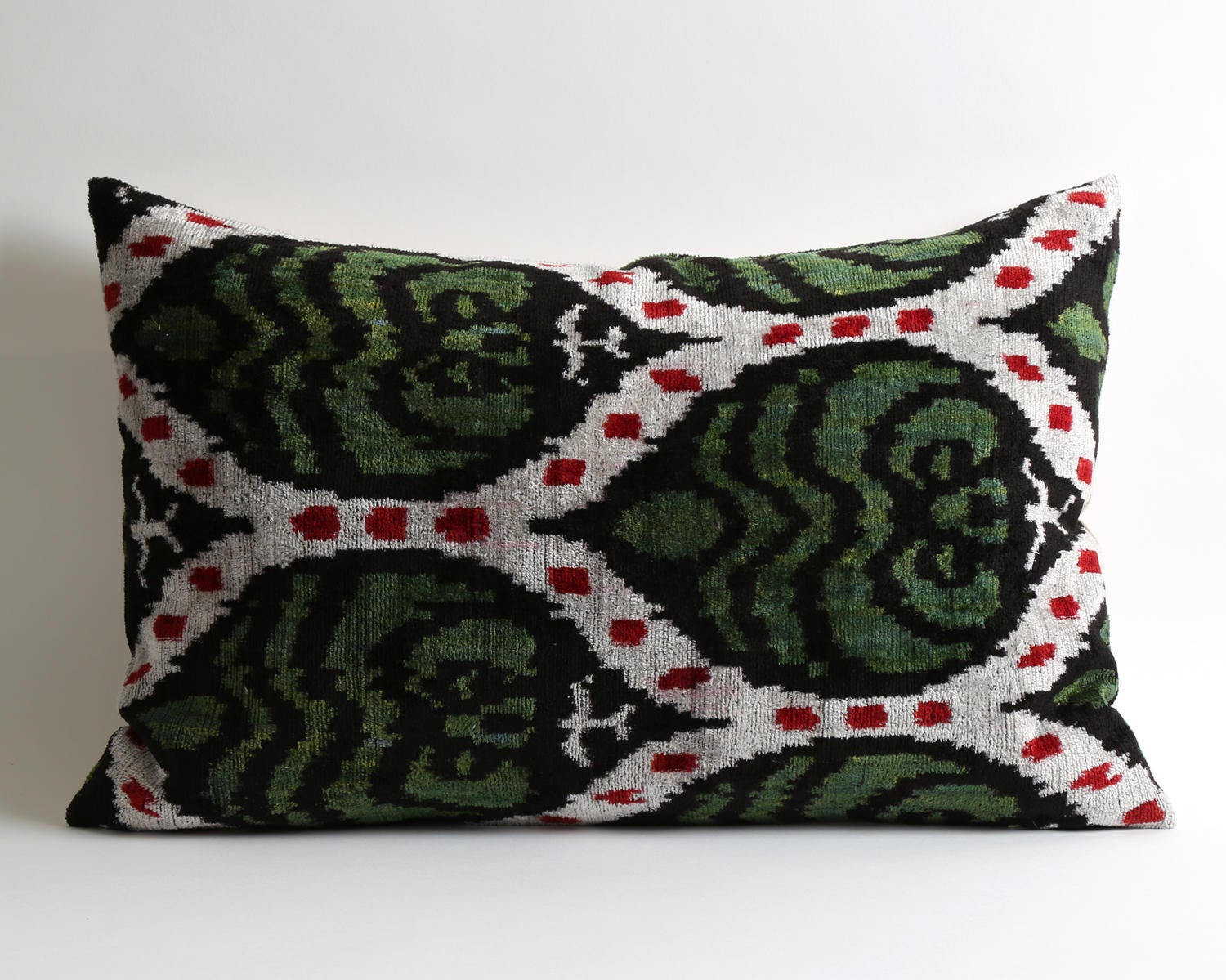 Green velvet pillow cover decorative ikat silk velvet pillow cover