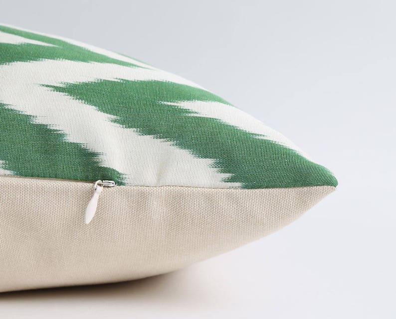 Silk ikat cushion in green image 3