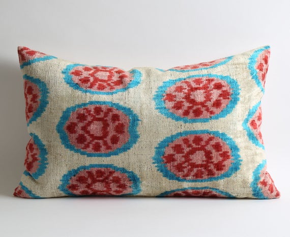 Silk velvet ikat pillow cover 16x24 ikat silk velvet pillow cover