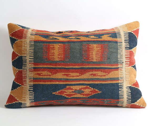 Lumbar Kilim Pillow Kilim Pillow Case 16x24 Pillow Cover Etsy