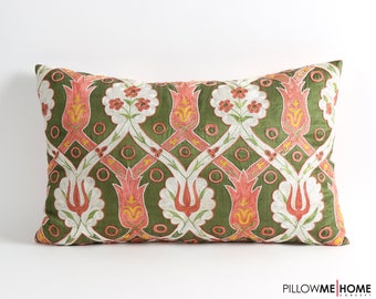 silk cushion embroidered cushion suzani pillow boho cushion cover bohemian botanical decorative pillows boho throw pillow mid century modern
