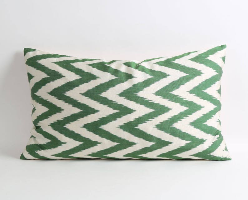 Silk ikat cushion in green image 2