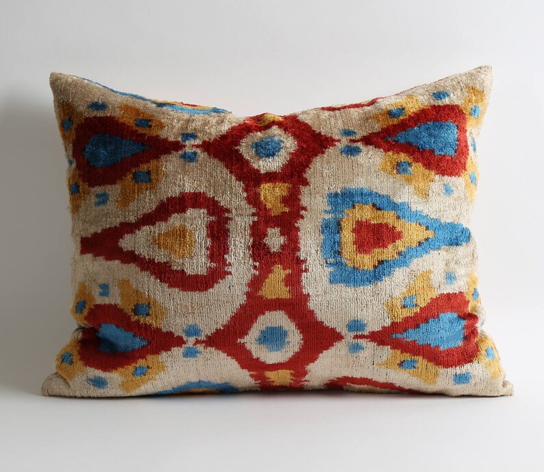Ikat Pillow Throw Pillows For Sofa Silk Velvet Ikat Etsy