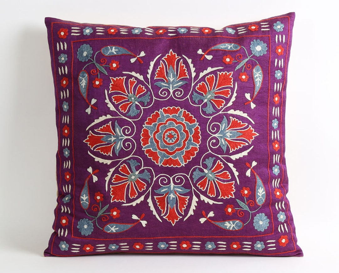Suzani Silk Pillow Suzani Pillow Modern Cross Stitch - Etsy