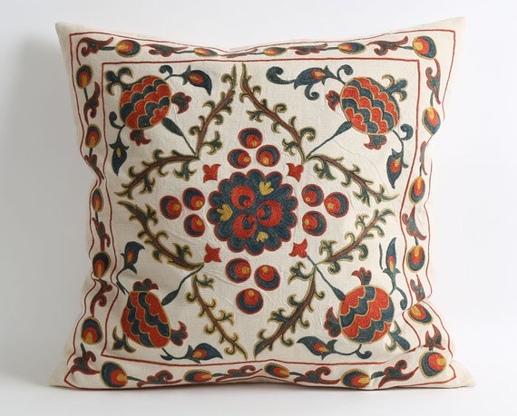 Suzani pillow cover embroidered suzani pillow cover, modern cross