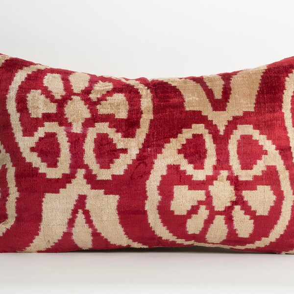 Ikat Pillow Covers - Maroon Red-Terra Cotta Accent Pillow Throw Pillow Decorative Ikat Pillow Couch Pillows Velvet Pillow Throw Cushion