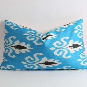 Blue ikat pillow, ikat pillow cover, blue silk pillows, boho pillow, eclectic pillow, throw accent pillow, sofa pillow, bedding pillow image 2