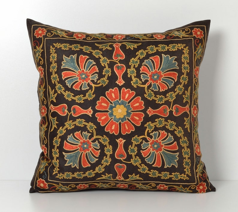 Silk pillow suzani pillow botanical suzani pillow cover, modern cross