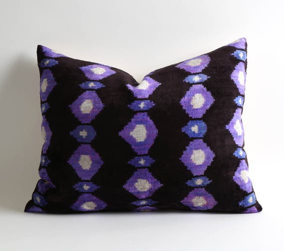 Purple Ikat Pillow Silk Velvet Ikat Purple Pillows Etsy