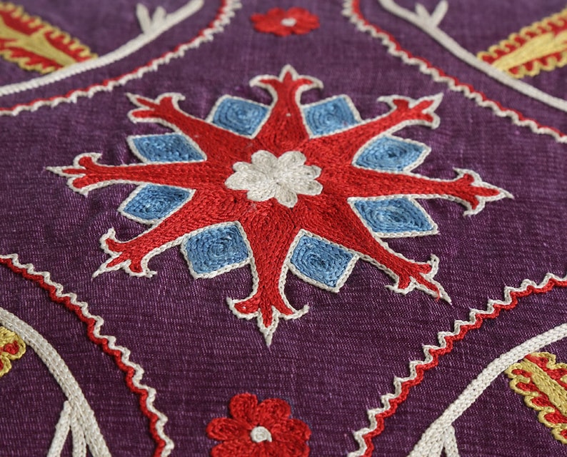 suzani modern needlework gifts for her apartment decor cushion cover boho bedroom decor silk throw pillow handmade hippie room decor
