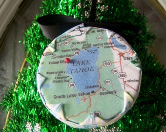 Lake Tahoe  Map Quilted Ornament