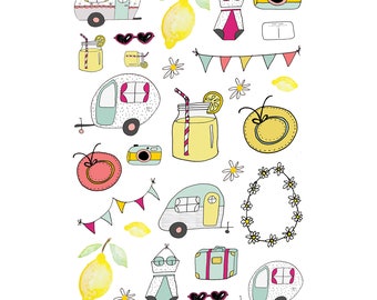 Vintage Summer Illustration Planner / Journal / Scrapbook/ Card Making Stickers 001