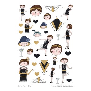 Art Deco Roaring 20s "In a Flap" Illustrationsklistermärken 001