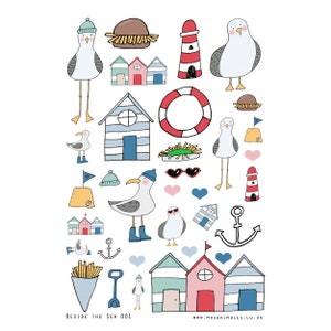 Pegatinas de ilustración para scrapbooking o planificador junto al mar 001