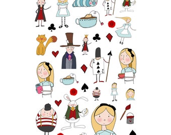 Alice in Plannerland Planner / Journal / Scrapbook/ Card Making Illustration Stickers 001